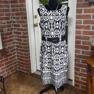 Voir Voir black & white sleeveless dress with wide blac belt stretch sz 10 EUC …